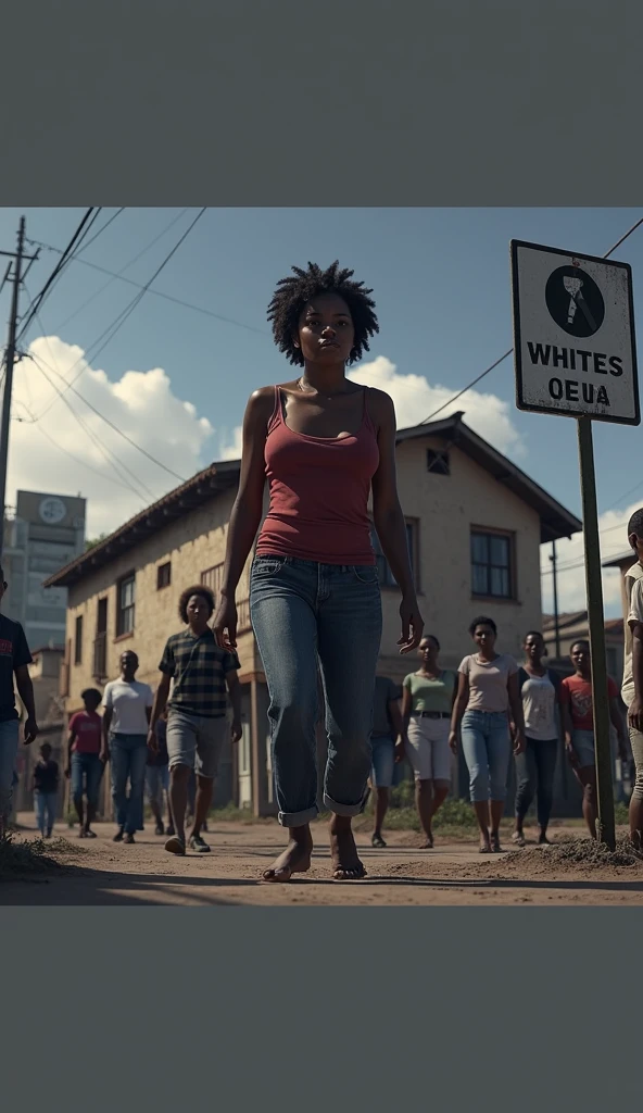 naked dirty black girl standing in the middle of destroyed city