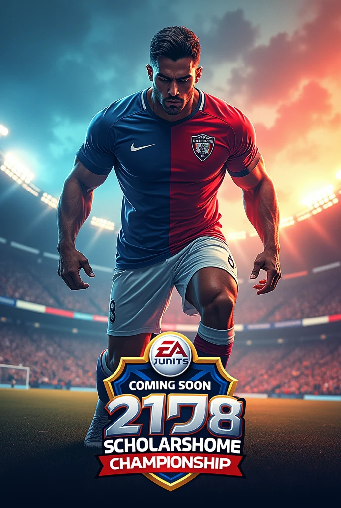 Make a football poster which indicates about tournament named Inter Scholarshome Championship is coming soon.
Add Inter Scholarshome Championship in the upper part amd coming soon in the bottom part of the image
