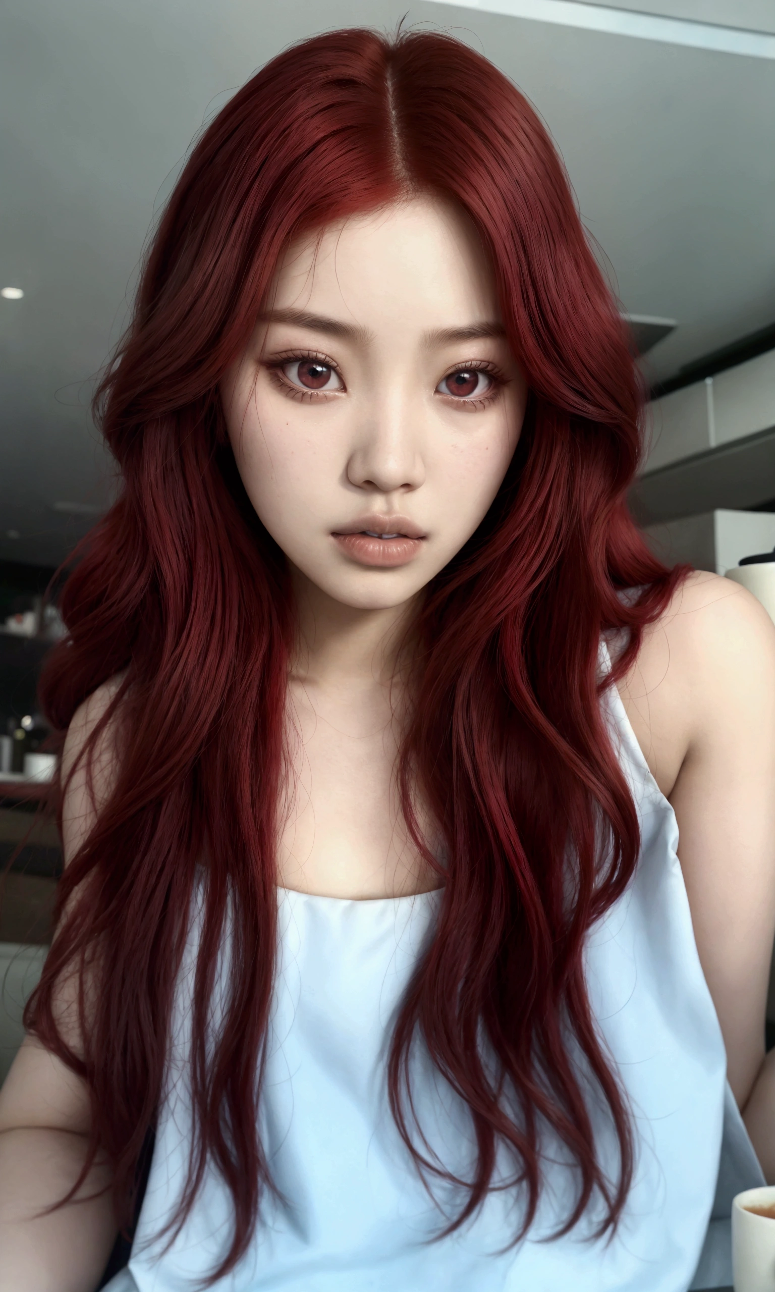 arafed woman with red hair sitting at a table with a plate of donuts, blackpink jennie, jossi of blackpink, with red hair, taken in the early 2020s, portrait of jossi of blackpink, gemma chen, roseanne park of blackpink, jinyoung shin, heonhwa choe, bae suzy, chiho ashima, she has red hair