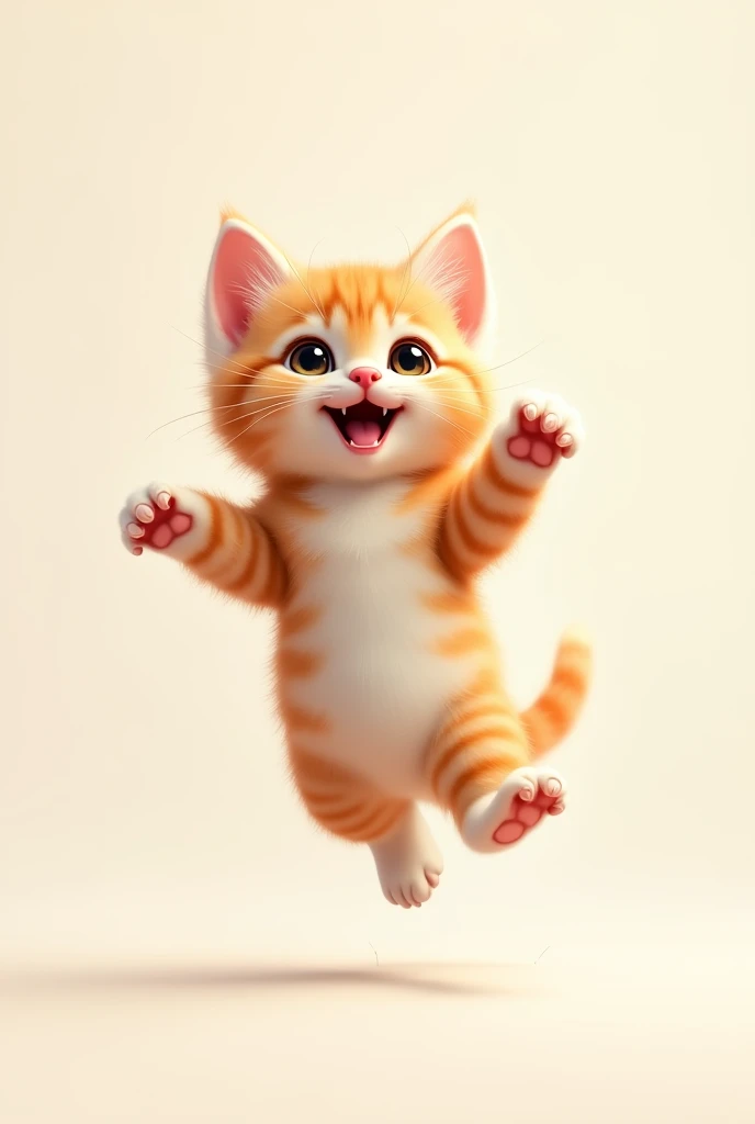 The very cute kitten jumps in the air