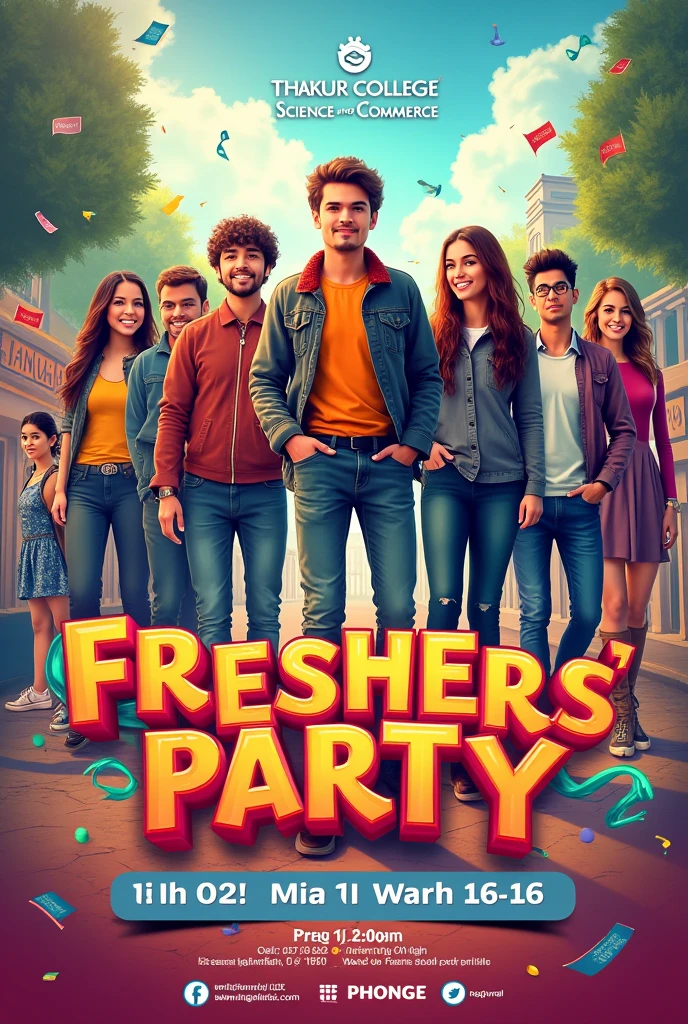 a poster to present thakur college of science and commerce's freshers party