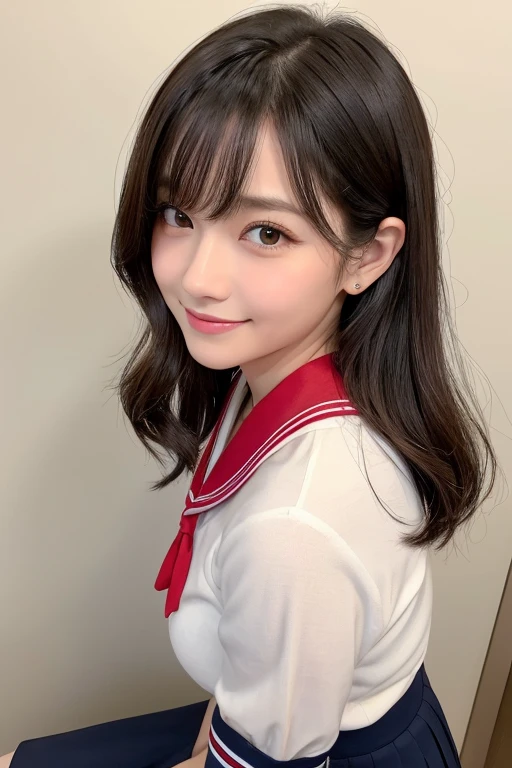 ((whole body:1.2,Voyeurism from the side:1.2,From afar:1.2)),((whole bodyポートレート:1.5))
((２people))
gender: Beautiful Girl Age: Height at : 158cm
Body type: Thin and slender skin tone: Bright pink hair color: Black hair length: Chest-long hair: Straight hair
Bangs: Blunt, long eyes, face shape: Oval forehead width: Medium eyebrow shape: Thin, slightly arched eyebrows: Eye pupil shape: big、Slightly rounded eye color: Dark brown eyelash length: Long and Curly Eyelashes: Black
Nose shape: smallて上向き
鼻の高さ: Low mouth shape: small、Beautiful lip line and lip color: Pink
歯: smallて整った白い歯
顎の形: Sharp ear shape: small、Slightly rounded earlobe: smallてthin
ホクロ: Outer line of left eye５ｃｍSmall mole under face: Fluffy cheek skin texture: Shiny, smooth skin condition: Natural no-makeup look: Smiling and bright eyes: bigぱっちり開いている
頬の赤み: Natural cheek effect Jaw line: Sharp and small chin
Pupil sparkle: Sparkling cheek lines: Soft and round neck: thin、Delicate hand size: small、Long fingernail shape: small丸い
爪の色: Natural BreastVery large arm size: thin
Leg length: Slightly longer than height
Leg thickness: thinて引き締まっている
肩の幅: Slightly narrow clavicle: Visible waistline: thinてなだらか
姿勢: Run with your back straight: A light and rhythmic face angle: Sailor uniform front features Sailor uniform colors: White ribbon color: Bright red ribbon bow shape: The size of the ribbon tied in a simple shape: Small and modest sleeve shape: Short and narrow skirt shape: Pleated skirt
Skirt color: Navy blue
Skirt length: 15cm above the knee, socks color: White
Sock length: Crew socks to below the knee
Shoe color: Black
Shoe shape: Loafers
Tie shape: Wrapped under the sailor collar
Tie color: red skirt fit: Fits perfectly at the waist Number of collar lines: １Line sailor suit fabric: Sheer fabric. Mr.々Facial expressions and poses.: A shy smile, Gaze direction: Slight right upper hand movement: Brushing hairBody orientation: Front shoulder height: Natural Height、Relaxed facial expression details: A smile that exudes kindness