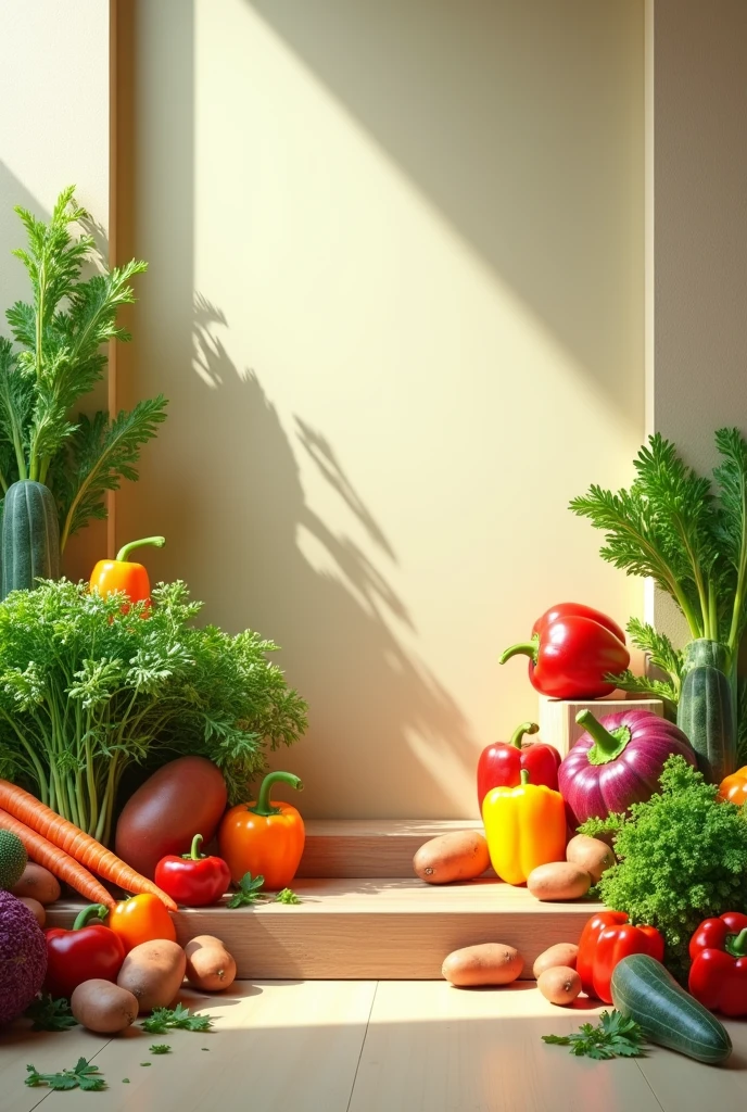 Create a stage for a bag of vegetables in front 
