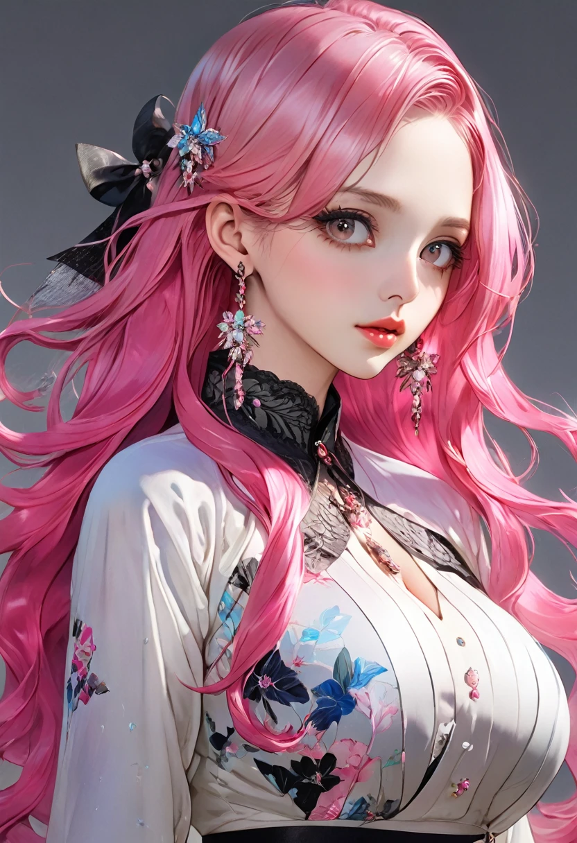 Highest quality、masterpiece、1 girl、Standing posture、Beautiful Face、Beautiful face、mother、Beautiful boobs、One eye is hidden by hair、Pink Hair、Beautiful lips　Best Woman　Long Hair　