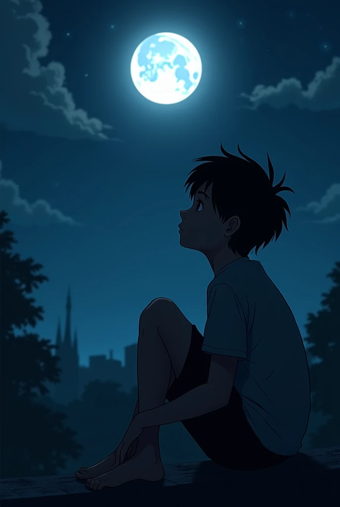 Sad boy see moon