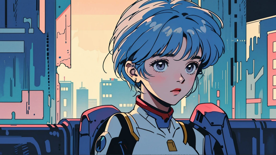 masterpiece, best quality, detailed, ((official style)), (((Rei Ayanami, 独奏))), /neon genesis evangelion/, (upper body), blue hair, short hair, bangs, red eyes, breasts, small breasts, white bodysuit, plugsuit, interface headset, pilot suit.
City of night, Delicate background、masterpiece、nightの街、night、dark、nostalgic