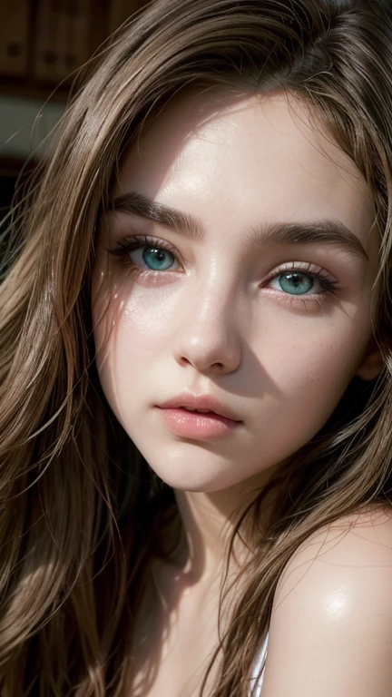20 year old girl, perfect face, sexy face looking at camera, perfect mouth, stopped up nose, green eyes, arched eyebrows, Hair with waves, film agency, hyper detailed, realistic image, 8k