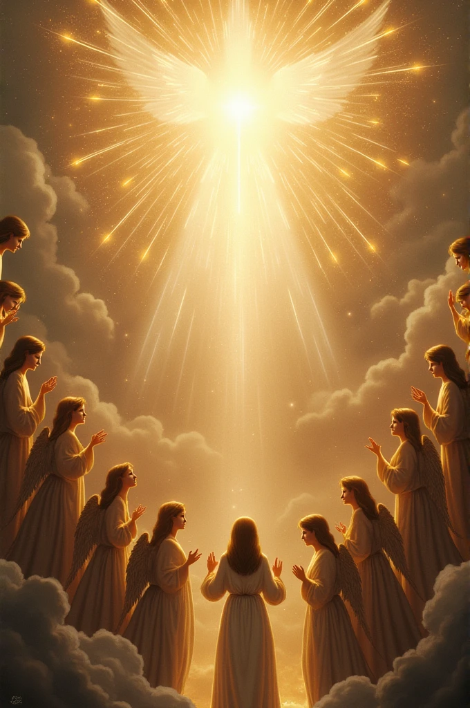 Angels prostrate worshiping the Lord