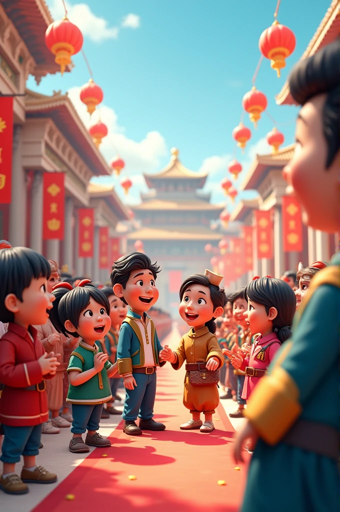 Talking cartoon people about national day ceremony