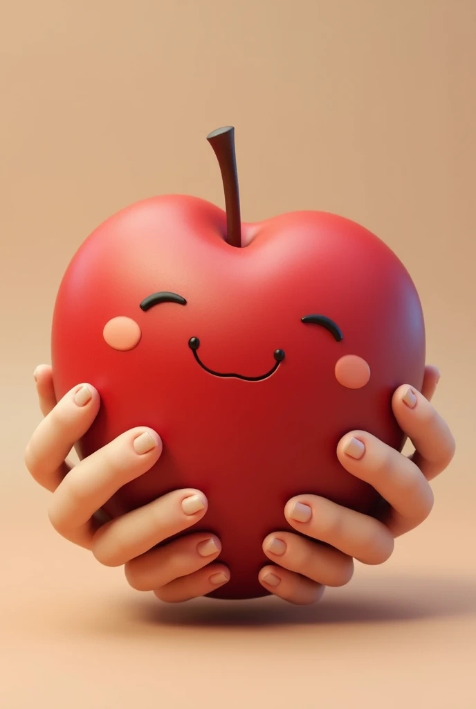 An apple-shaped wallet with about 6 hands hugging it