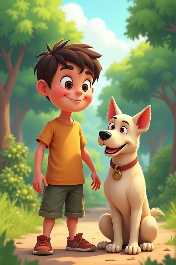 Cartoon of a boy with an Argentine Dogo dog 