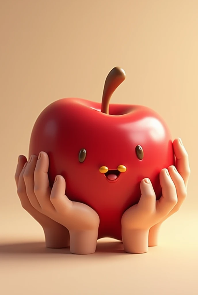 An apple-shaped wallet with about 6 hands hugging it