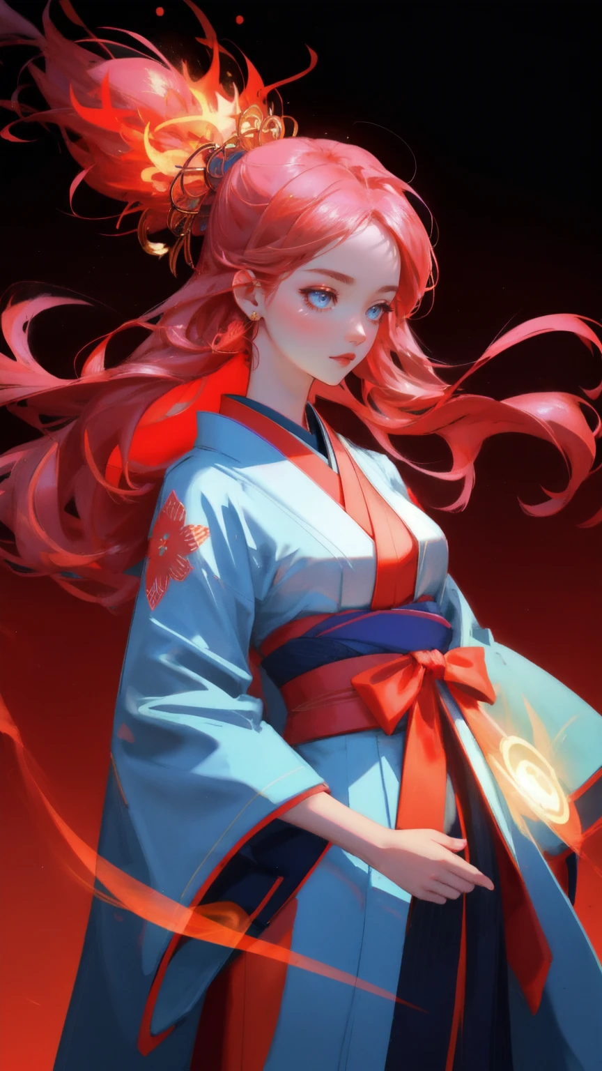 Design a vibrant digital artwork featuring a youthful female character as the central figure, embodyed with a mystical aura. She should be dressed in a traditional Japanese kimono that blends modern digital motifs, reflecting a fusion of the old and the new. Her kimono should be richly colored in shades of red to match the fiery, dynamic background, which is lit with digital flames and glowing symbols.
Surround her with floating cryptocurrency icons like Bitcoin, Ethereum, and others, each radiating with an ethereal light to signify their digital importance. The character's hair should be adorned with small digital flames and circuitry patterns, enhancing her mystical presence. Her eyes should glow a deep blue, contrasting with the red and orange tones of the background, making her appear as a guardian of digital wealth. The phrase 'FUNDS ARE SAFU' should be prominently displayed, reinforcing the theme of security in the digital finance world.
Ensure the overall composition balances the fiery energy with the calm assurance of the character, using a palette that emphasizes reds for the background while incorporating hints of gold and blue for detail and contrast