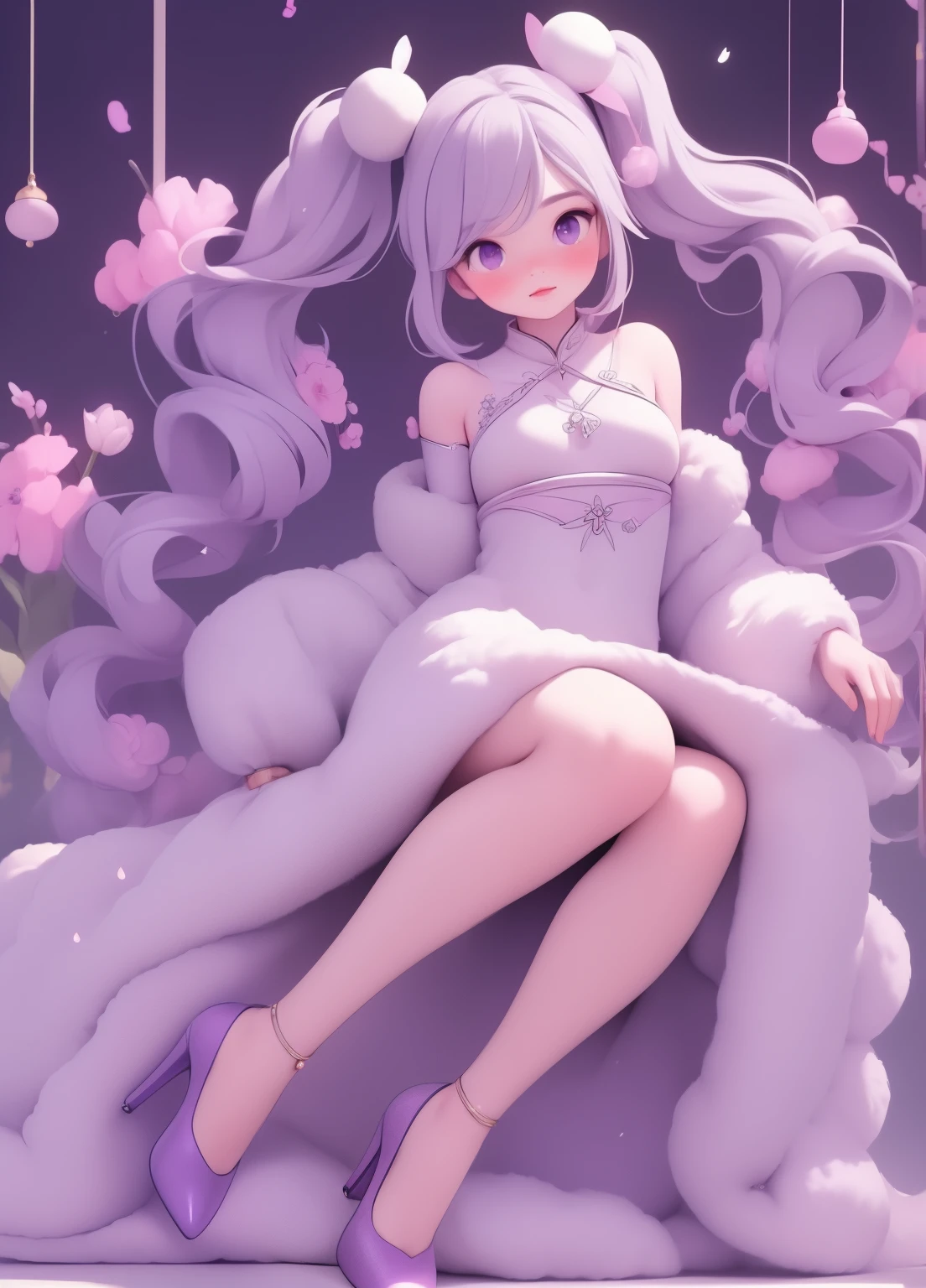 (masterpiece、Highest quality、Highest quality、Official Art、Beautiful and beautiful:1.2)、(One person:1.3)Hatsune Miku、Twin tails,Beautiful breasts, Katsushika Hokusai,Retro Style, sexy chinese cheongsam,Luxury Fashion,girl, Inji, Purple Hair, Purple eyes, Long Hair, Gray Hair, Double Knit, Gradient Hair,Bunny ears,The finer details,Chic and stylish,Perfect Makeup,Glamorous expression,Beautiful and delicate eyes,Beautiful and delicate lips,Professional photography,Colorful Dresses,Fashion accessories,Shining Jewelry,shiny heels,Luxury Fabric,Elegant embroidery,Exquisite patterns,Tradition and modernity,Focus on cultural heritage,Beautiful silhouette,Confidence and elegance,Beautiful movement,The beauty of editing,Fascinating Light,Exquisite aura,Beauty and fashion event,Motivate and empower,Iconic Performance.