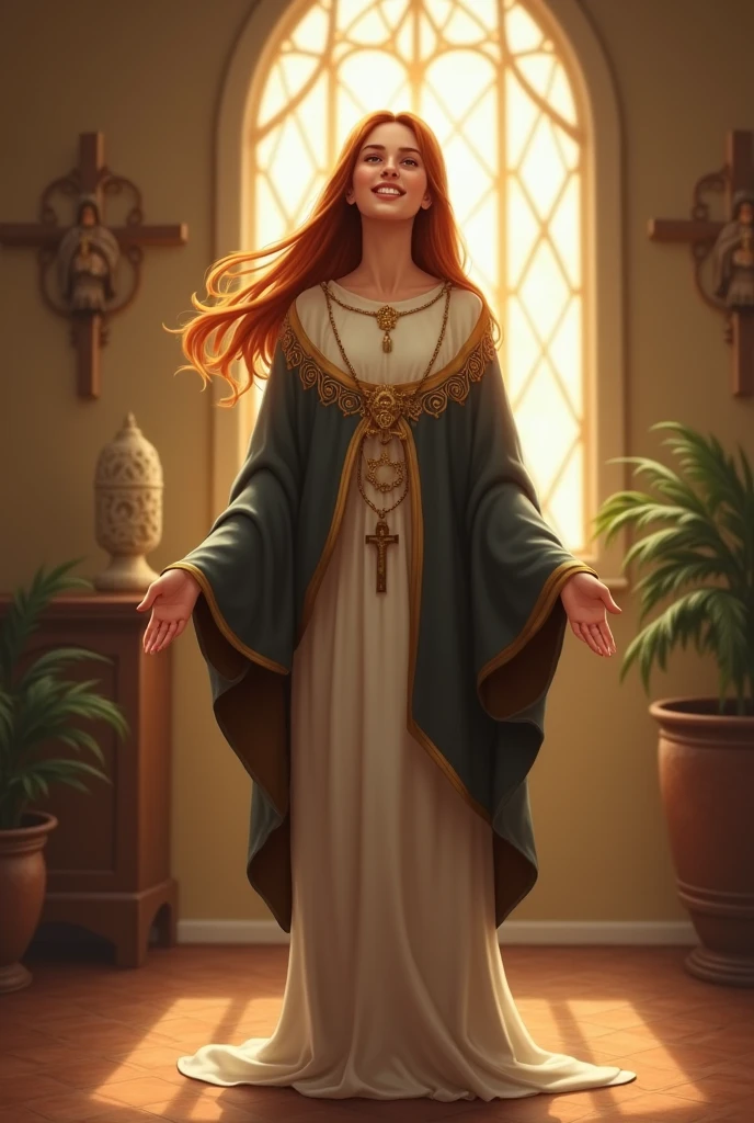 Saint Rose of Lima, Whole body, cheered up, in a room with light