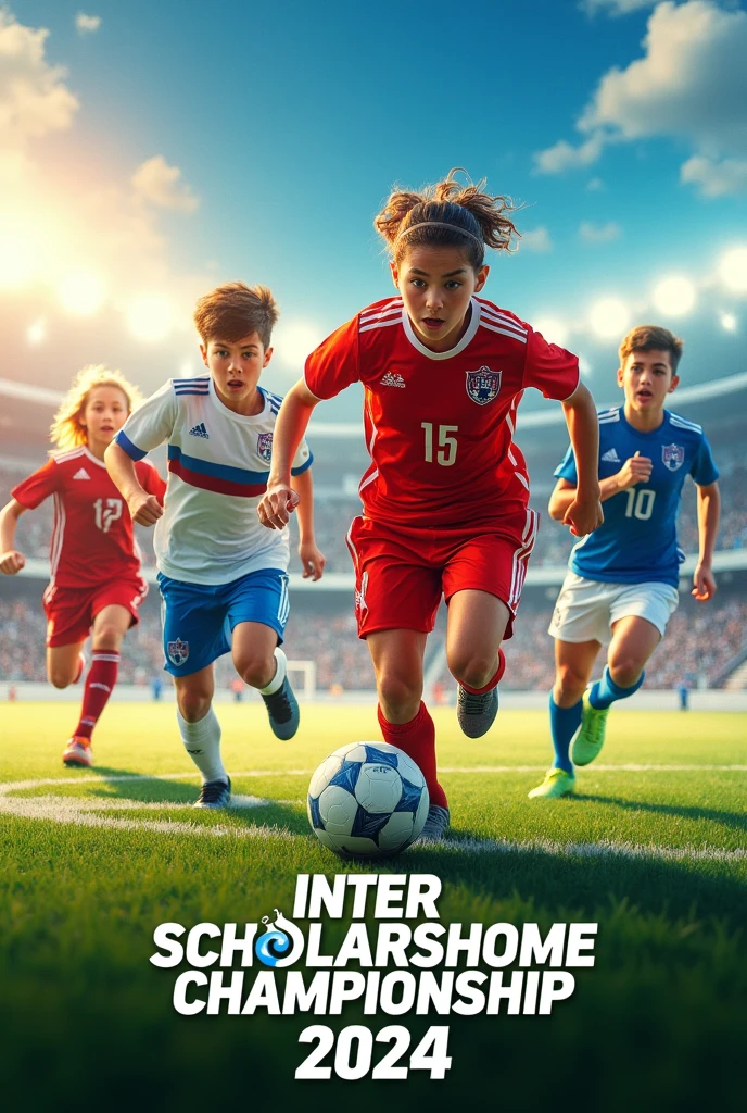 Make a poster about a Football tournament. 
Title: Inter Scholarshome Championship 2024
Coming soon...

Don't use any logo used jersey in the background 