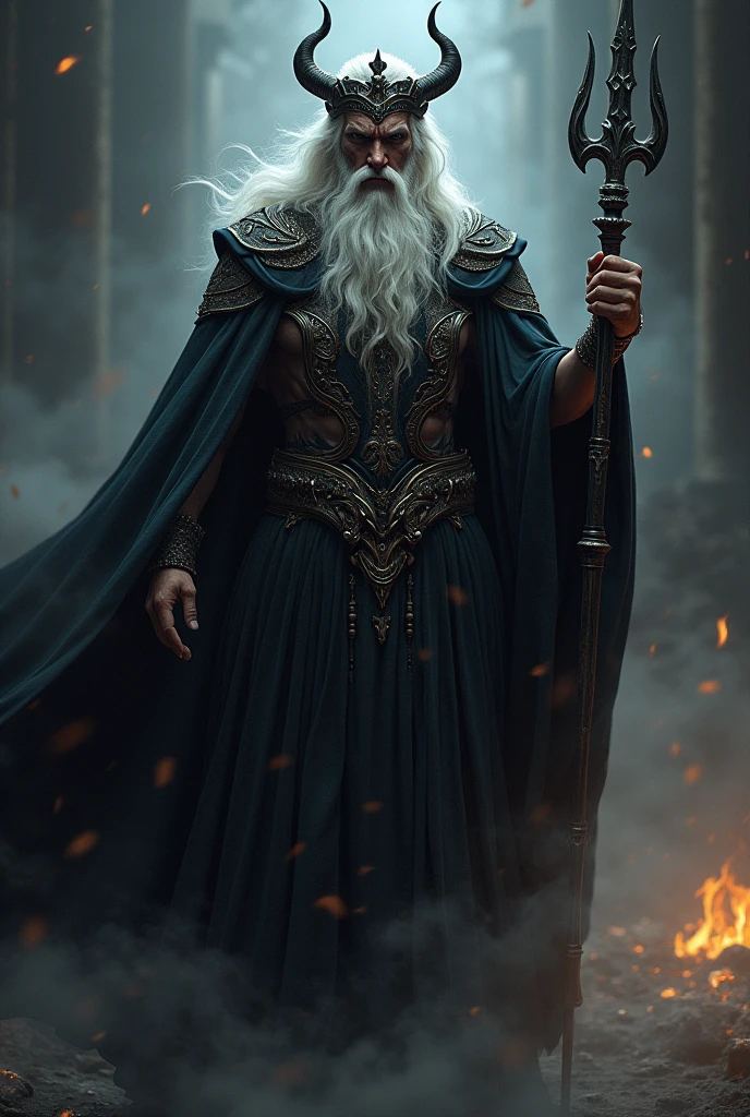 Creates a representation of the god Hades, with his helmet and his weapon