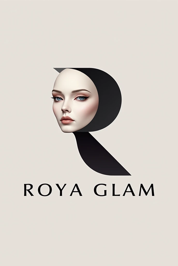 Create a logo for "Roya Glam," a modeling agency specializing in AI models. The design should seamlessly blend elements representing both human and AI models. Incorporate sleek, modern aesthetics that reflect sophistication and innovation. Consider using abstract or geometric shapes to symbolize the fusion of human beauty and advanced technology, with a color palette that exudes elegance and futuristic vibes. The logo should capture the essence of cutting-edge fashion and the seamless integration of AI in the modeling industry