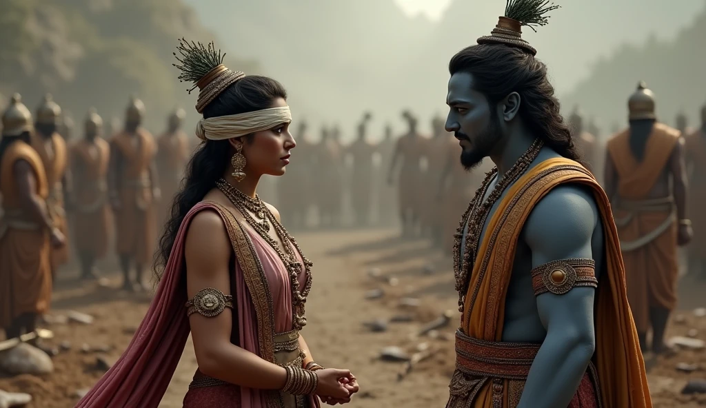 Gandhari said pointingly to Lord Krishna was wire peacock par and her clothes are like godes, "O Krishna, you are almighty. You knew everything, yet you allowed this destruction to happen. You could have stopped this war if you wante
,Taking a realistic 3d photo