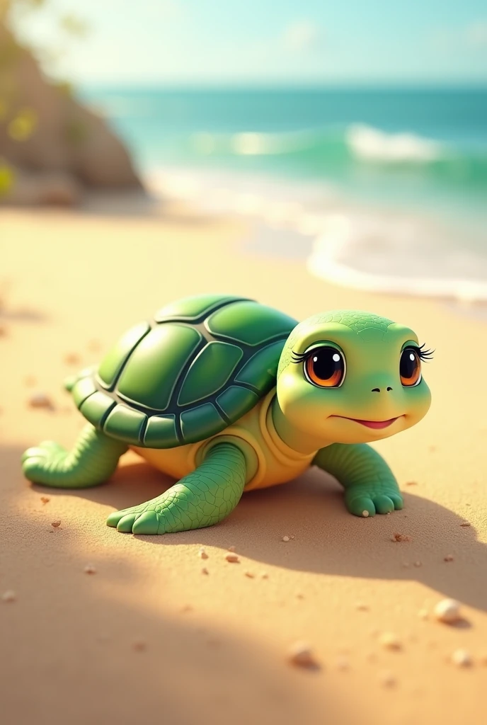 turtle　cute　Sandy beach background　Real