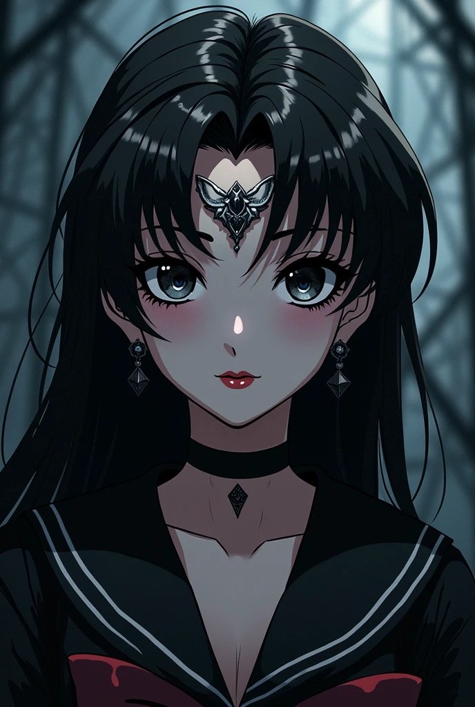 Sailor moon, 2D anime style, goth, black make up