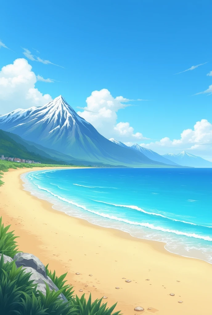 mountains beach blue sky blue sea