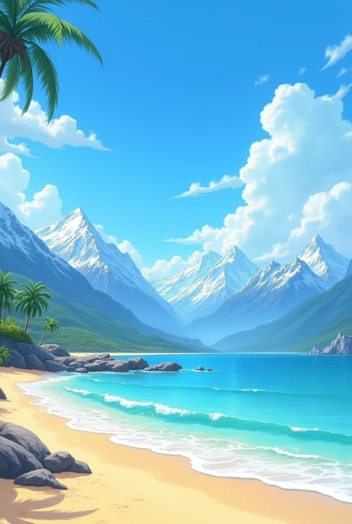 mountains beach blue sky blue sea