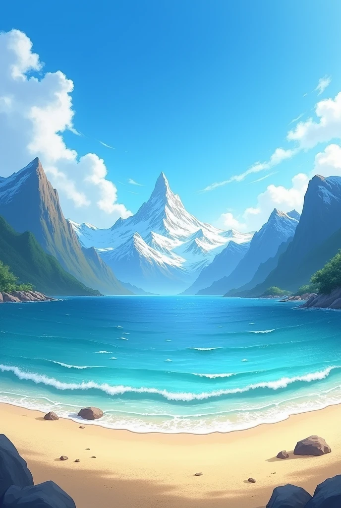 mountains beach blue sky blue sea