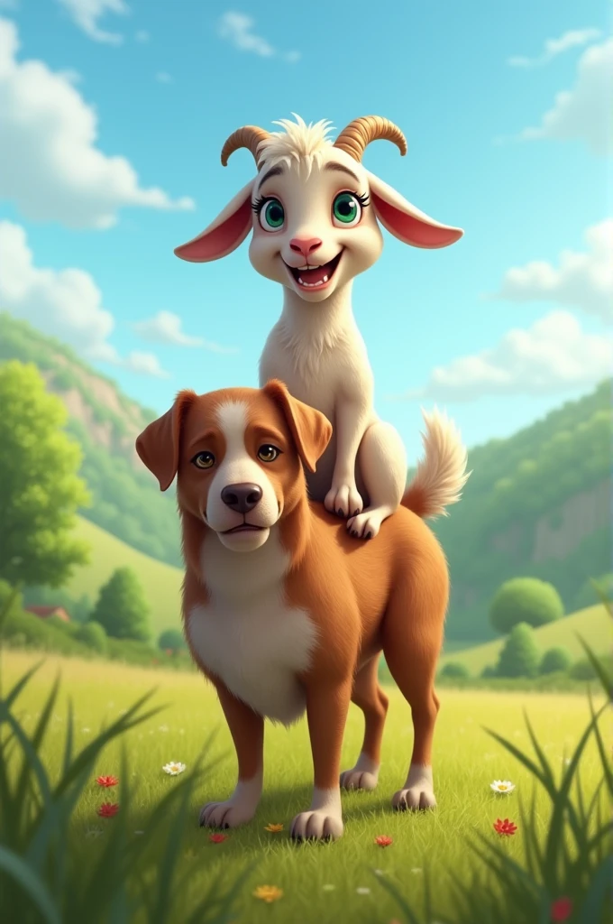 Goat sitting on a dog