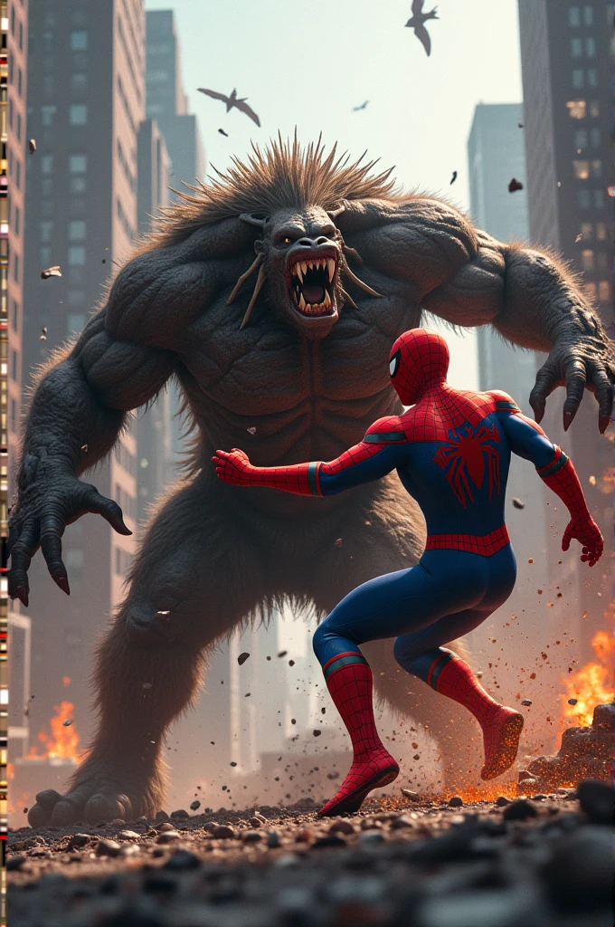 Monster punching spiderman