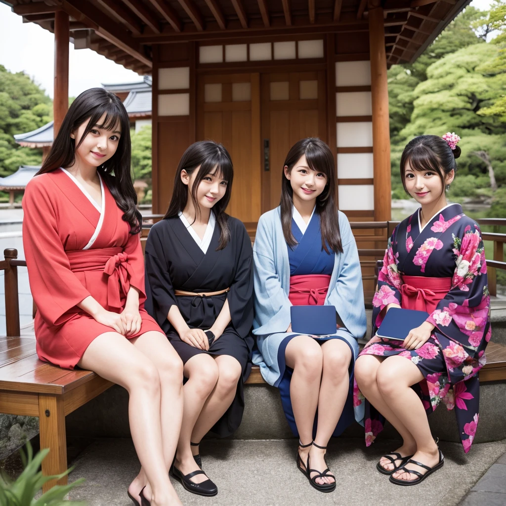 Japan Girls、sitting with one's feet up on a park bench、Wearing a small summer dress、Actual photo、High resolution, masterpiece, Accurate, Anatomically correct, 最高quality, Attention to detail, High resolutionモデル, 高quality, quality, Very detailed, Textured skin, 超High resolution, smile, 8k octane,