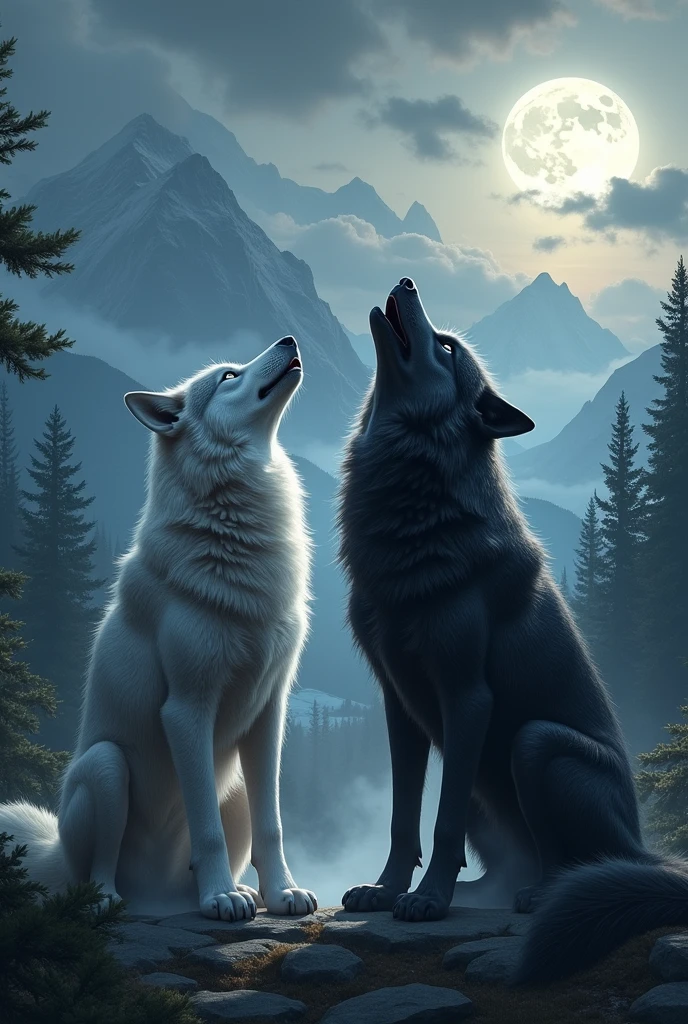 2 wolves howling, one called Emi and the other Pri