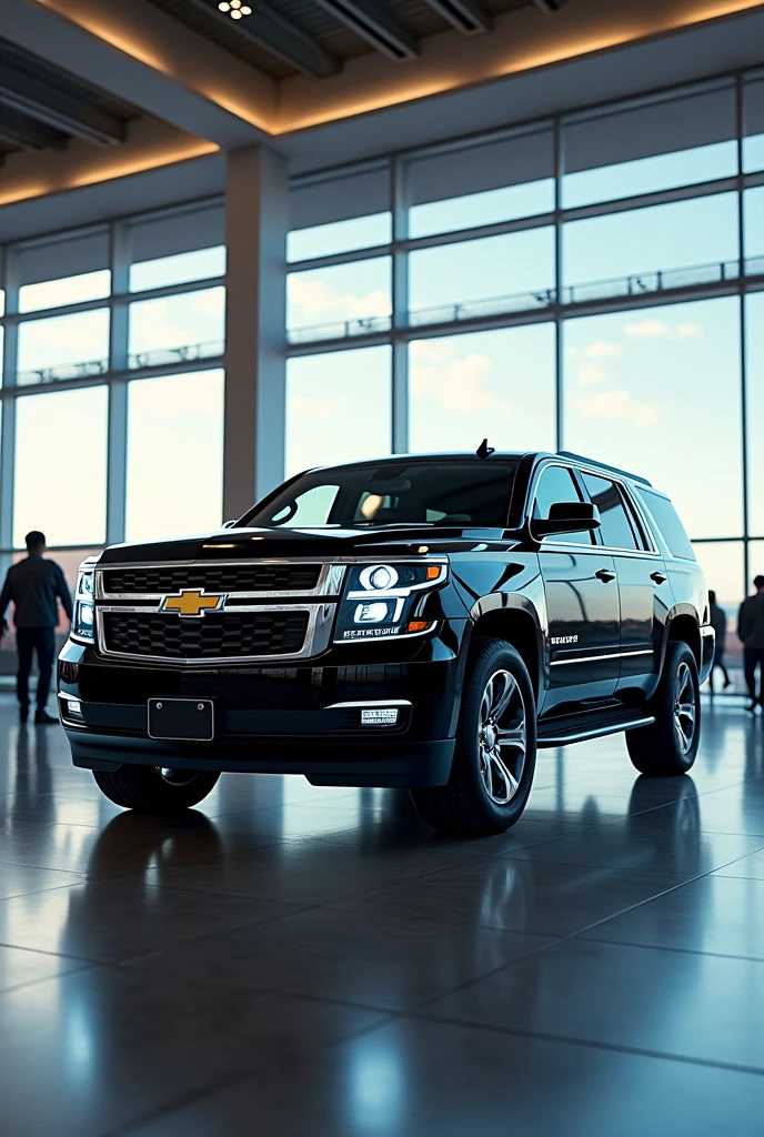 Chevrolet Tahoe standing close to entrance of airport 