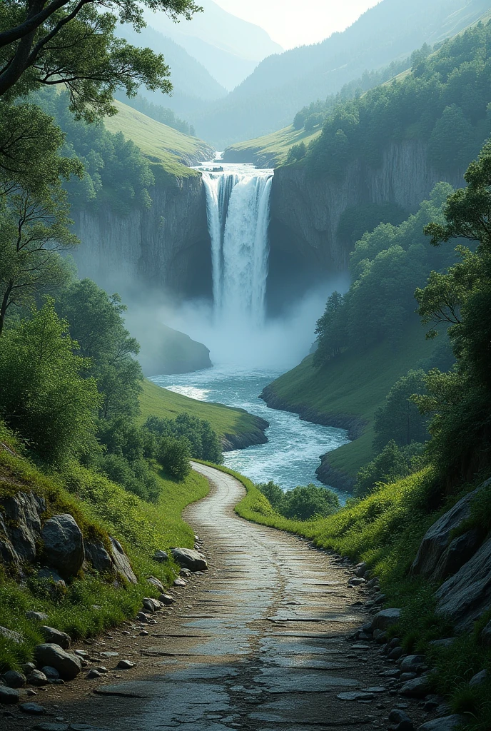Make a road that ends with waterfall