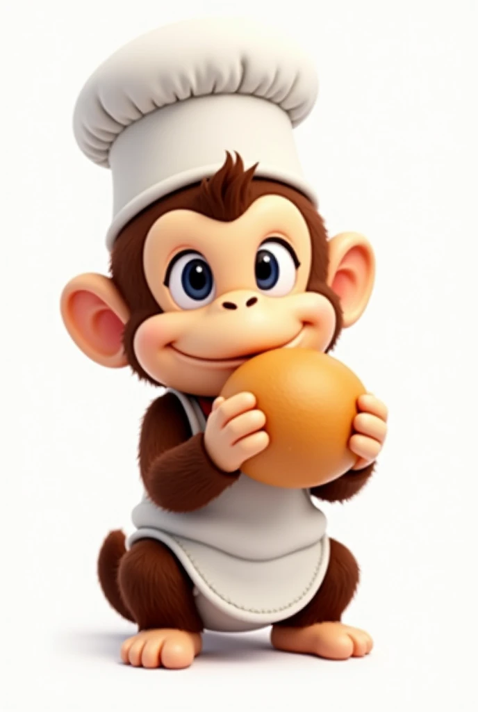Donkey Kong from Mario Bros as a baby dressed as a chef with a cassava bread in his hand, tender with a white background