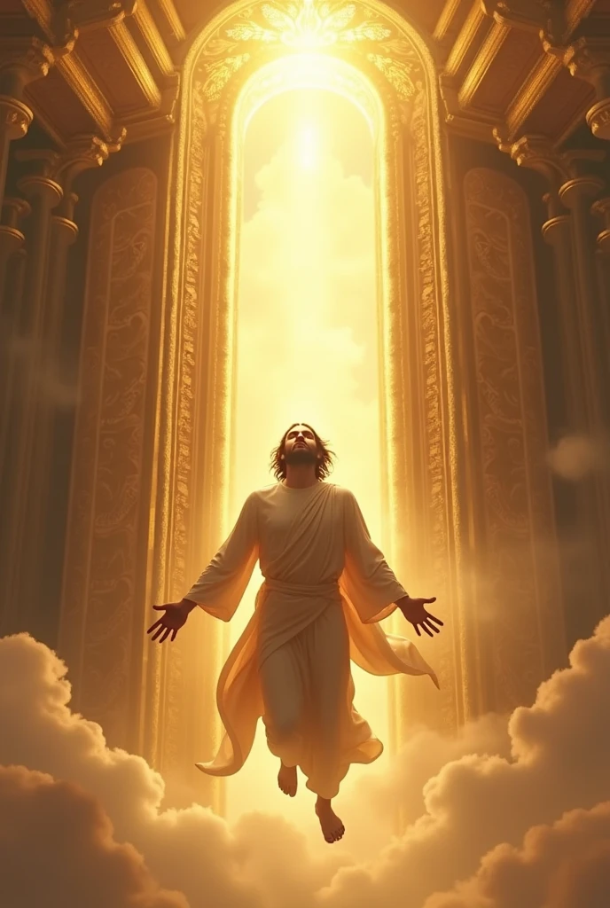 Create a powerful and dramatic image in the style of high-fantasy art. At the center, depict a large, radiant figure of Jesus Christ, emanating divine light, with a majestic and solemn expression. Surrounding him, dark, shadowy forms representing negative thoughts and evil are being visibly expelled from a second person who is kneeling in a prayer position. The background should be grand and atmospheric, with elements like gothic architecture, glowing clouds, and a heavenly aura. The image should be rendered in ultra-high-definition, with 16K quality, intricate details, and sharp, clear visuals, ensuring that every aspect of the scene is vividly captured."