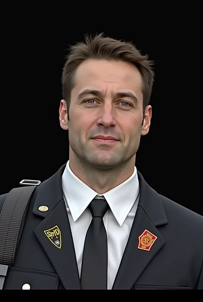 Change his clothes into the clothes of an American firefighter