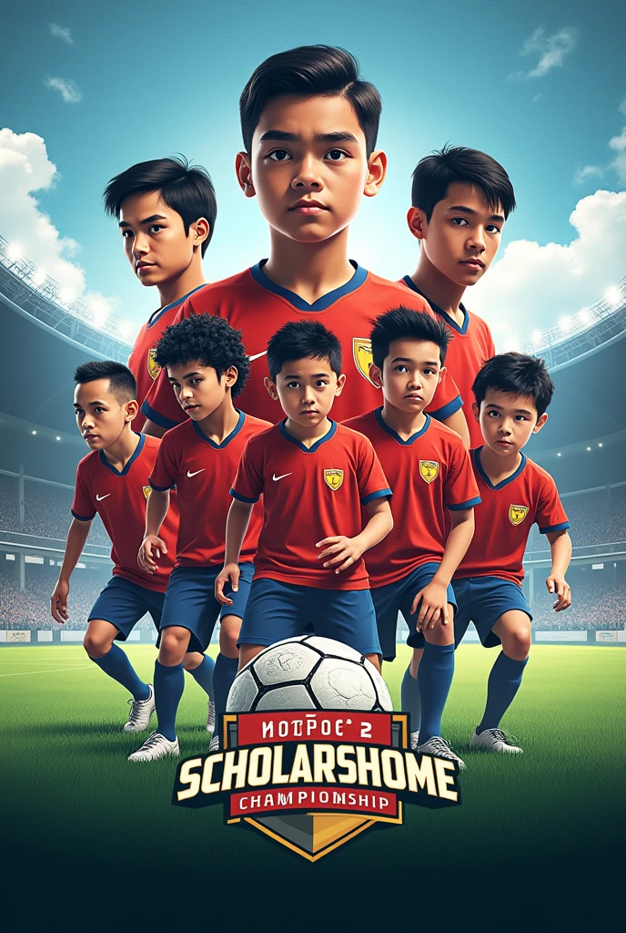 Make a poster about a Football tournament which is coming in future 
Title: Inter Scholarshome Championship 2024 Coming soon... 

Use football related things as background (only boys)