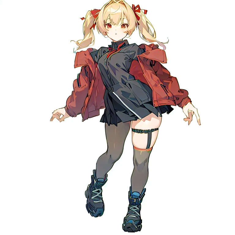 girl, blonde hair, disheveled hair, short girl, strong girl, bangs to one side, messy hair, long hair, ochre eyes, zzz style, game, sitting, Belobog Industries, red drawings on the body, proportional body, teenage body, modern clothes, dull clothes, beautiful figure, Zenless Zone Zero, Hoyoverse 