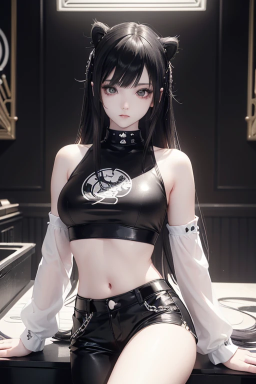 (((best final quality))), (((long black hair with straight bangs))), (((koreanDollLikeness))),  ssmile(((standing alone:1.2))),(((1 girl:1.2))),((((beautiful perfect woman)))),(((perfectbody detalhado, perfect finger detailed))),((((((final film poster)))))),(((to burst, close up))),((((detailed complicated machine)))),(((((mechanical genius))))),(((American comics))),(((extreme highlights))),(((extremely colorful, primary colours))),neckleace, super beautiful lady,(((Typography))),text, (Unbeatable masterpiece), (hiper HD),(CG 8k hyper-realistic), (((brave face))), (((breasts big))), (((hyper feminine))), (((musclegirl))), sexly girl, king of fighter,（straight hair with thin braids)), ((( sculptural body ))), (((1 girl))), garota de 25 anos com perfectbody,,Beautiful and well-groomed face,muscular body:1.2,solid color detailed jacket, (Head to thigh photos), Complex equipment, (((standing alone))), pirralha violent, (((14歳))), sexly, pose de atitude, work of art, post-apocalypse, (((manga style))), bounty hunter, violent, Manic, the way you want, slenderbody, thin but strong, perfectbody, roupa moderna, advanced technology, neon, sleeves with vertical striped pattern, intricate background, (( cowboy shot )). intricate visual
