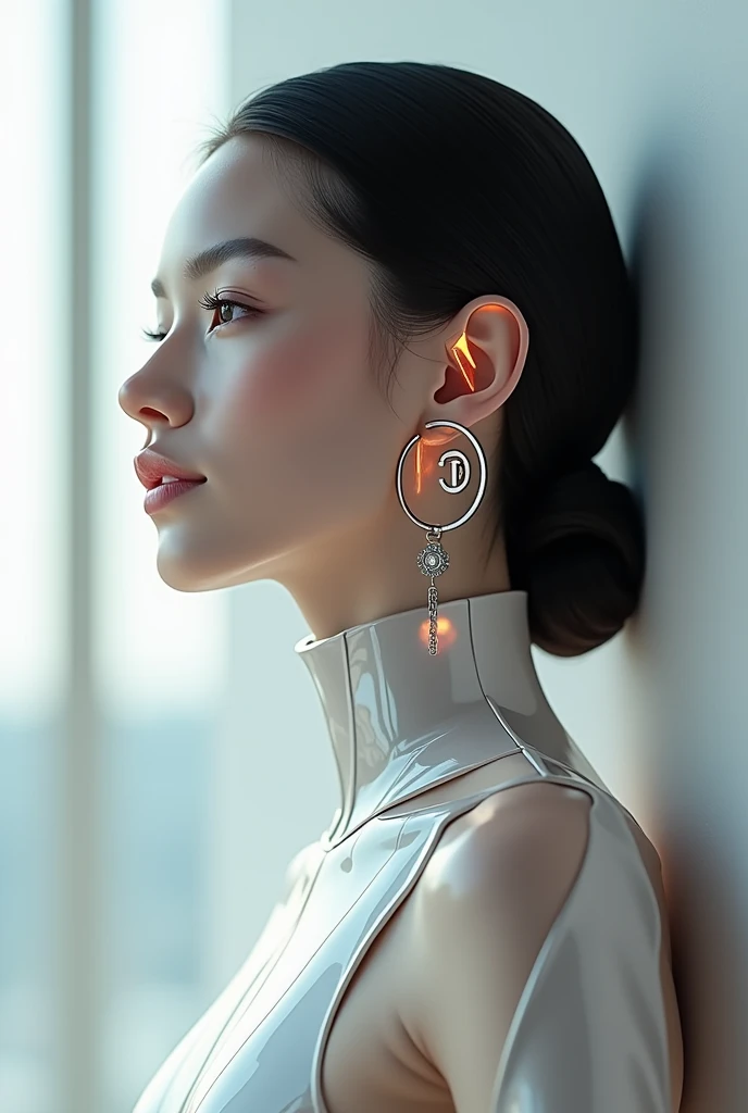 Create a logo for "Roya Glam," a modeling agency specializing in AI models. The design should seamlessly blend elements representing both human and AI models. Incorporate sleek, modern aesthetics that reflect sophistication and innovation. Consider using abstract or geometric shapes to symbolize the fusion of human beauty and advanced technology, with a color palette that exudes elegance and futuristic vibes. The logo should capture the essence of cutting-edge fashion and the seamless integration of AI in the modeling industry