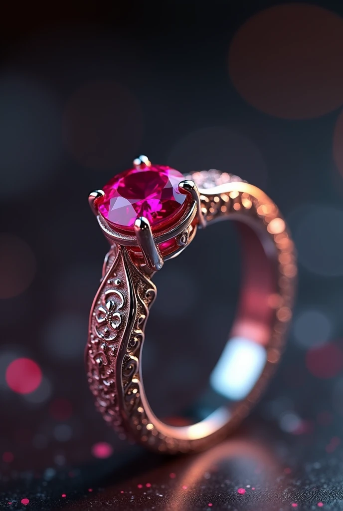 a beautiful detailed silver wedding ring with a blood ruby diamond, the ring is thin and the diamond is not embedded, intricate engraved patterns, glowing inner light, ethereal atmospheric lighting, extremely detailed, 8k, photorealistic, studio lighting, physically-based rendering, vibrant colors, cinematic composition