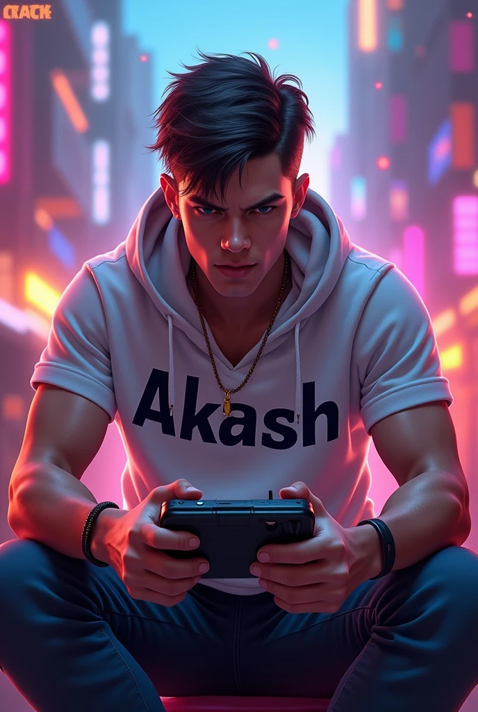 HANDSOME BOY PLAYING FREE FIRE T-SHIRT NAME PRINT AKASH WRITTEN ON IT 