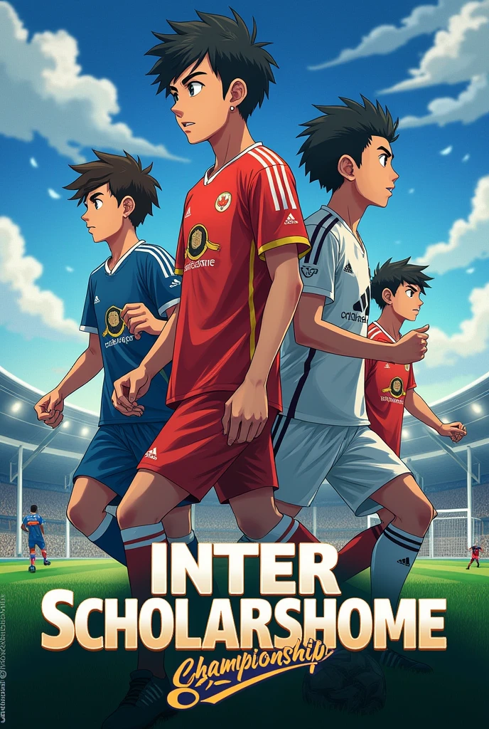 Make a poster about a Football tournament which is coming in future 
Title: Inter Scholarshome Championship 2024 Coming soon... 

Use football related things as background (only boys)