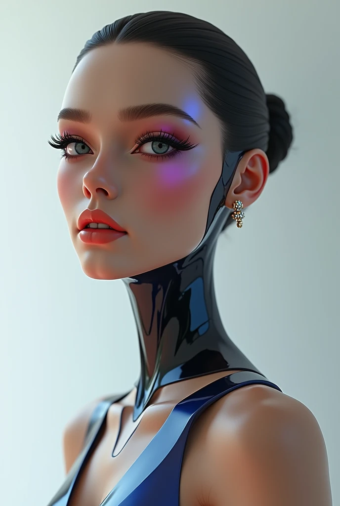 Create a logo for "Roya Glam," a modeling agency specializing in AI models. The design should seamlessly blend elements representing both human and AI models. Incorporate sleek, modern aesthetics that reflect sophistication and innovation. Consider using abstract or geometric shapes to symbolize the fusion of human beauty and advanced technology, with a color palette that exudes elegance and futuristic vibes. The logo should capture the essence of cutting-edge fashion and the seamless integration of AI in the modeling industry