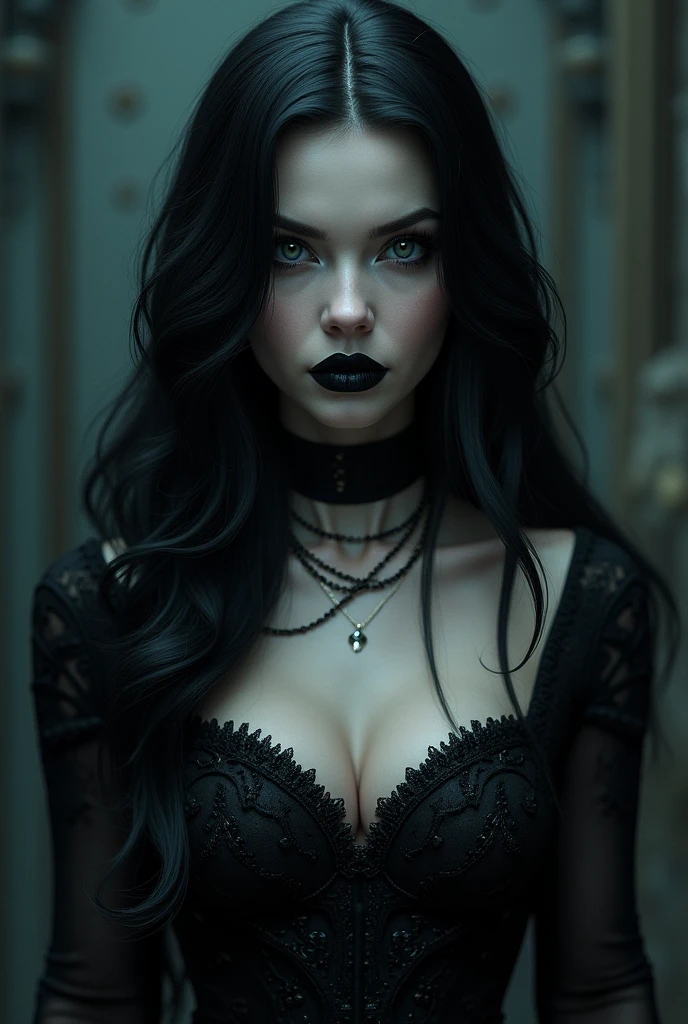 A blue eyes black hair villain beauty white skin