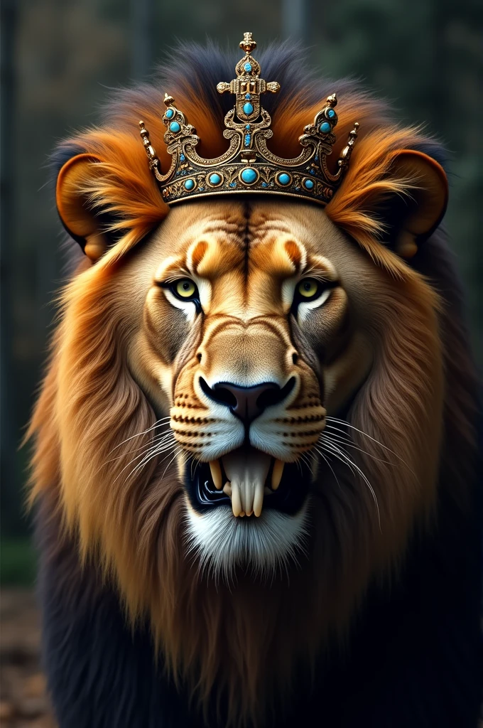 ((best quality)), ((masterpiece)), (detailed), perfect face. Lion with a skull in it's mouth. Wearing a crown with the letters C,H,T,L as encrusted jewelry on the crown.

