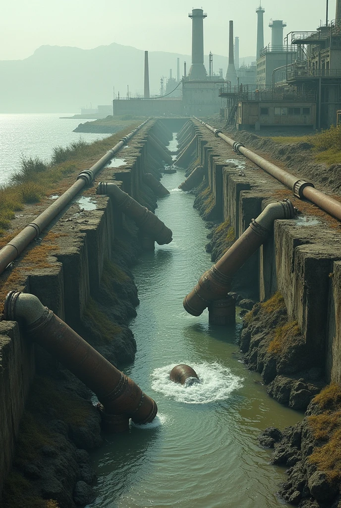 sewage disposal through pipes into water