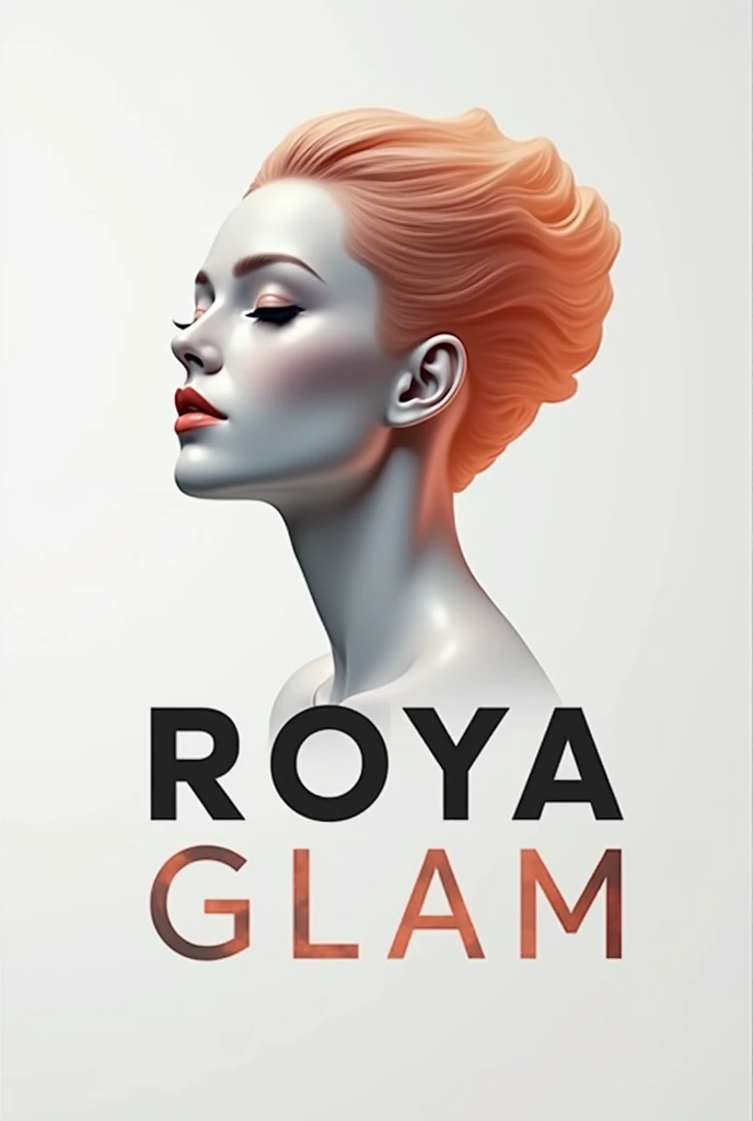 Create a logo for "Roya Glam," a modeling agency specializing in AI models. The design should seamlessly blend elements representing both human and AI models. Incorporate sleek, modern aesthetics that reflect sophistication and innovation. Consider using abstract or geometric shapes to symbolize the fusion of human beauty and advanced technology, with a color palette that exudes elegance and futuristic vibes. The logo should capture the essence of cutting-edge fashion and the seamless integration of AI in the modeling industry