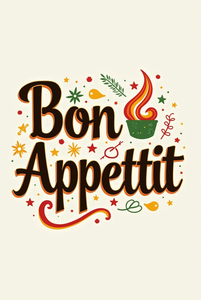 Create a logo with Bon Appetit written on the front and with the decoration from the movie Cloudy with a Chance of Burgers 